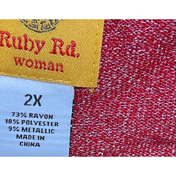 Ruby Rd Woman Sparkle Red Cardigan Sweater Size 2X Open Front Longline - Picture 6 of 7